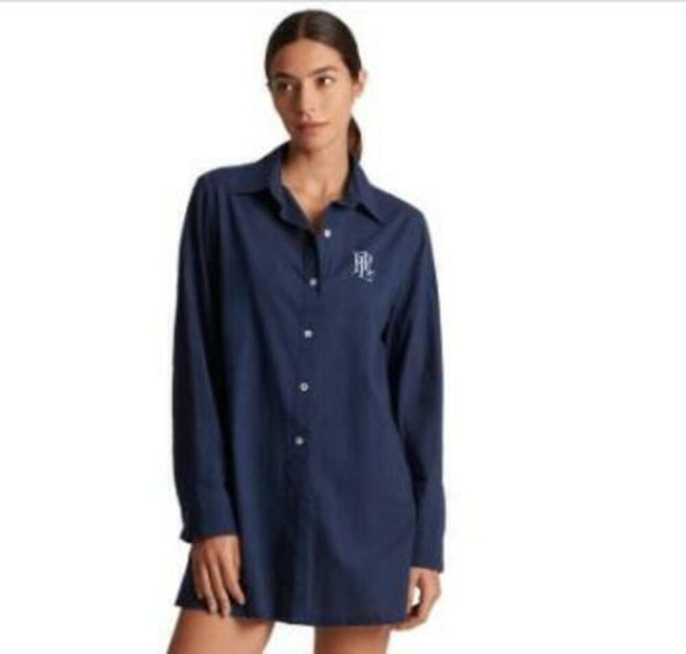 Ralph Lauren Women's Blue Logo Embroidered Shirt Swim Cover-Up S NWT